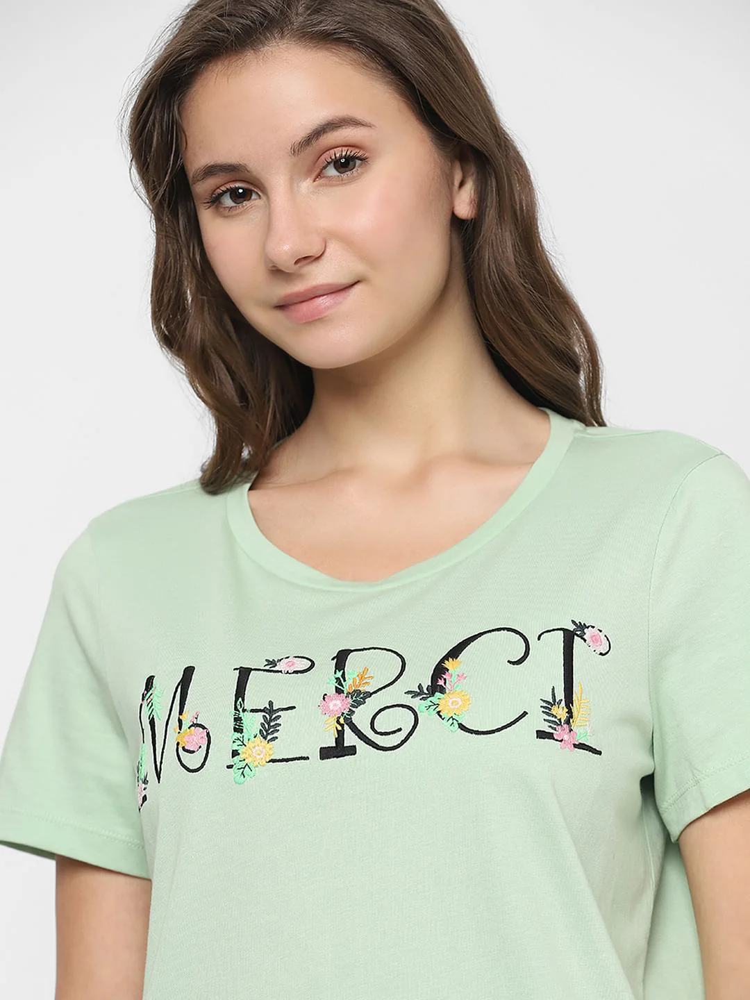 Green Embroidered Text T-Shirt - Image 8