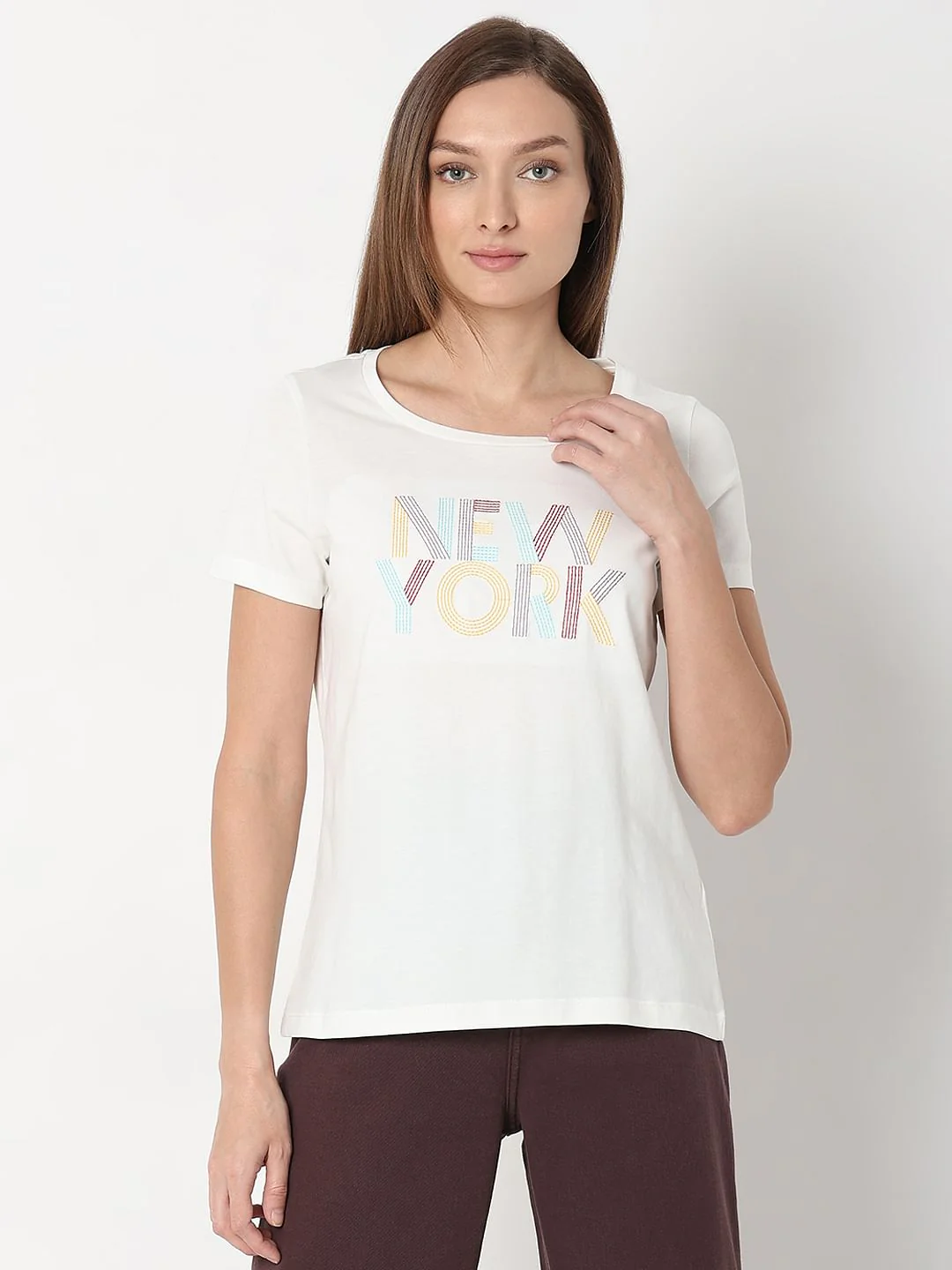 White Embroidered Text T-Shirt - Image 2