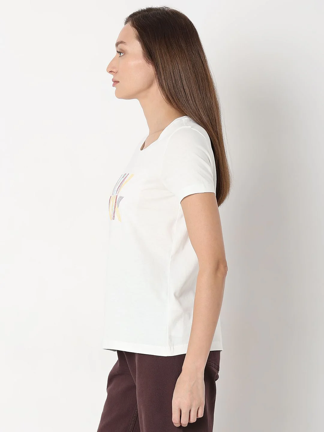 White Embroidered Text T-Shirt - Image 3