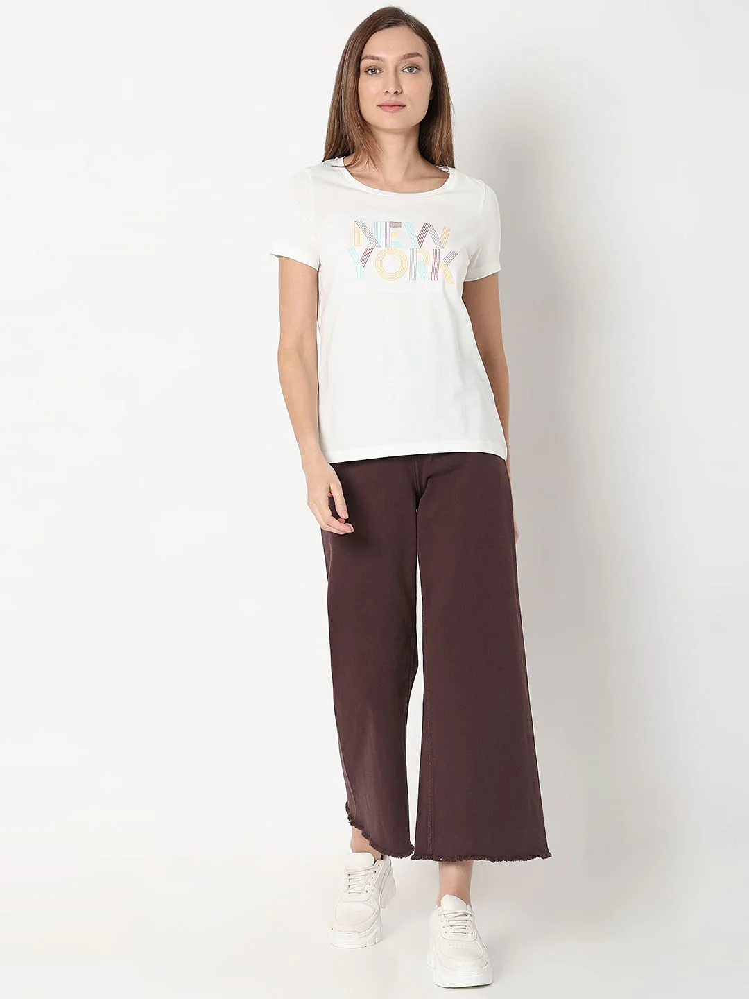 White Embroidered Text T-Shirt - Image 5