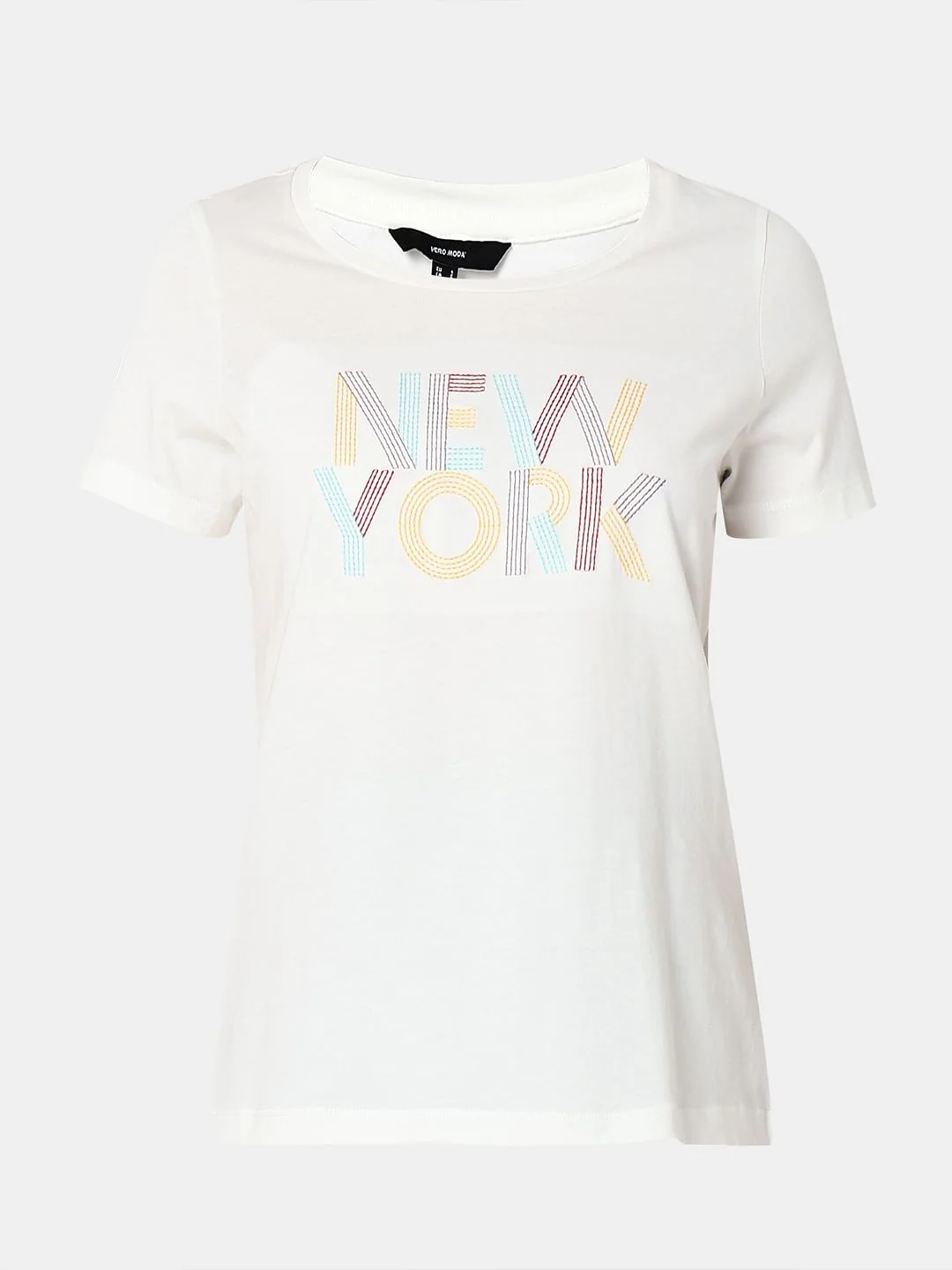 White Embroidered Text T-Shirt - Image 7