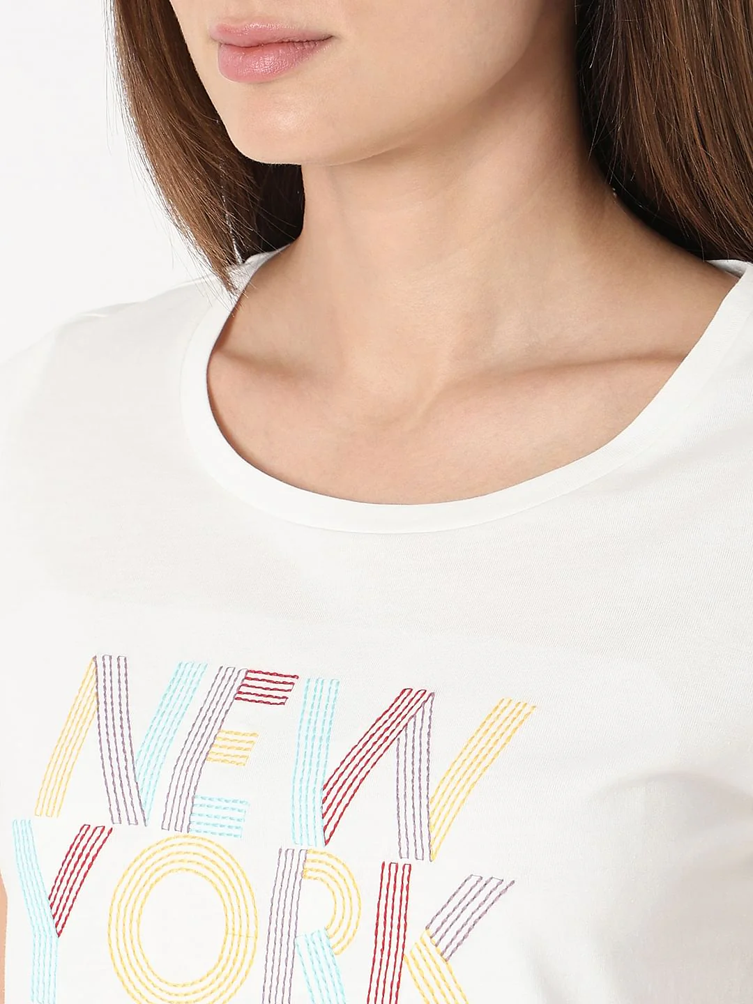 White Embroidered Text T-Shirt - Image 8