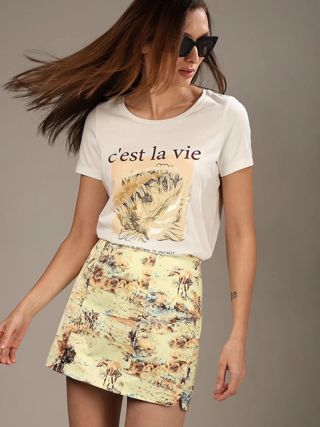 White Foil Floral Print T-Shirt