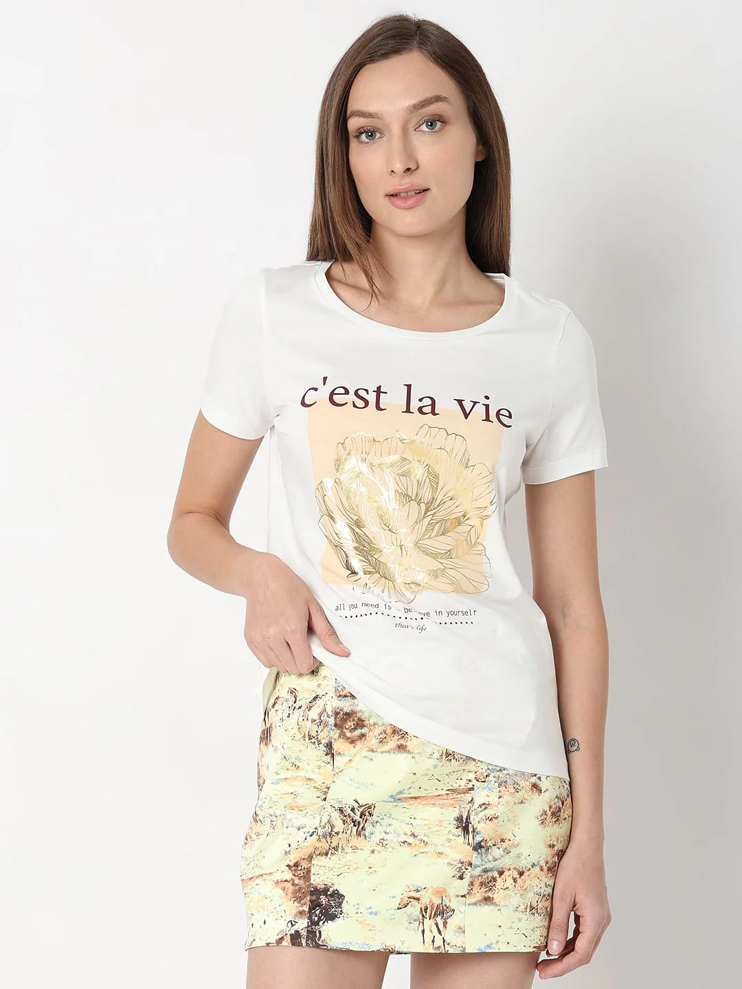 White Foil Floral Print T-Shirt - Image 2