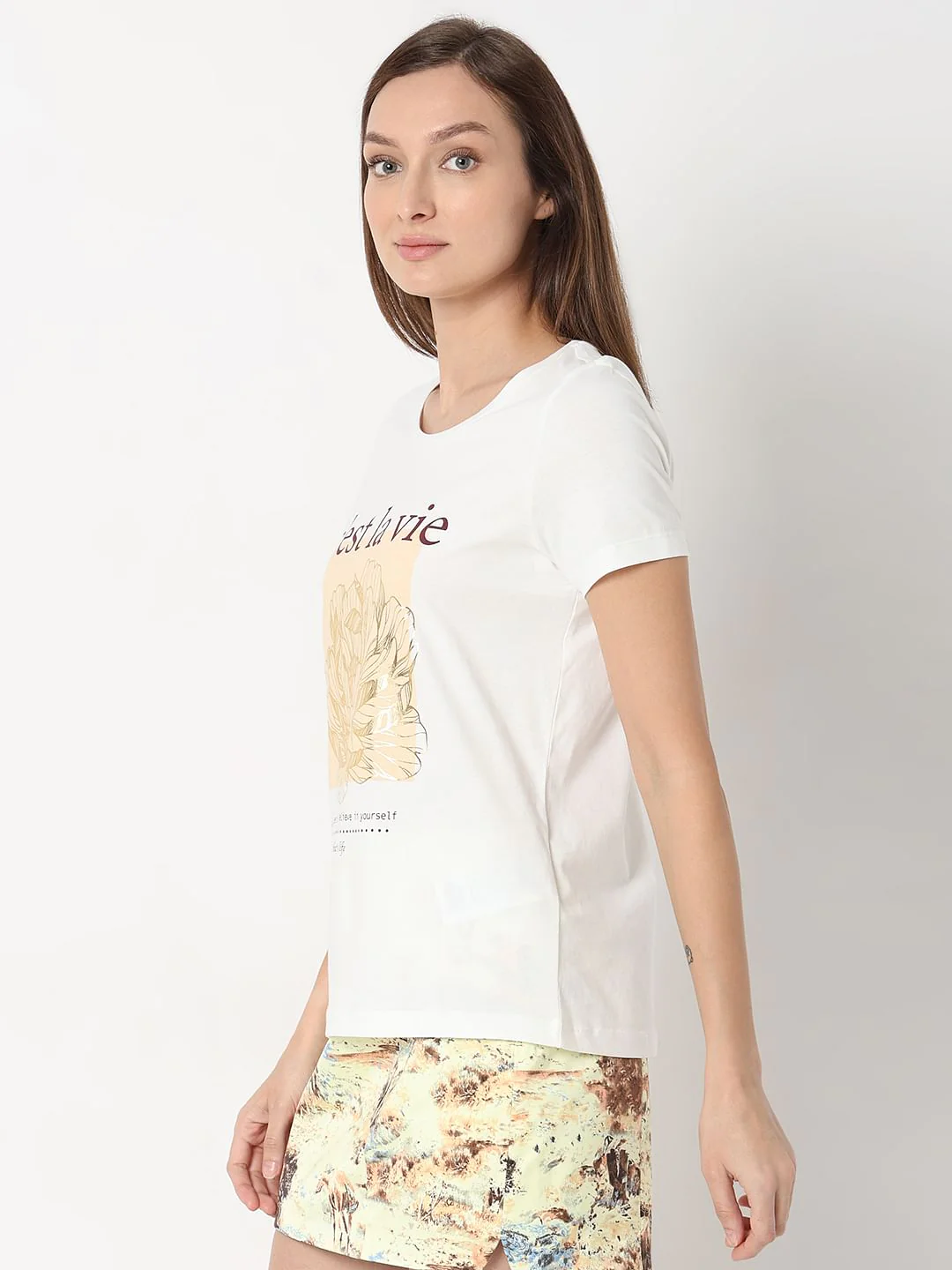 White Foil Floral Print T-Shirt - Image 3