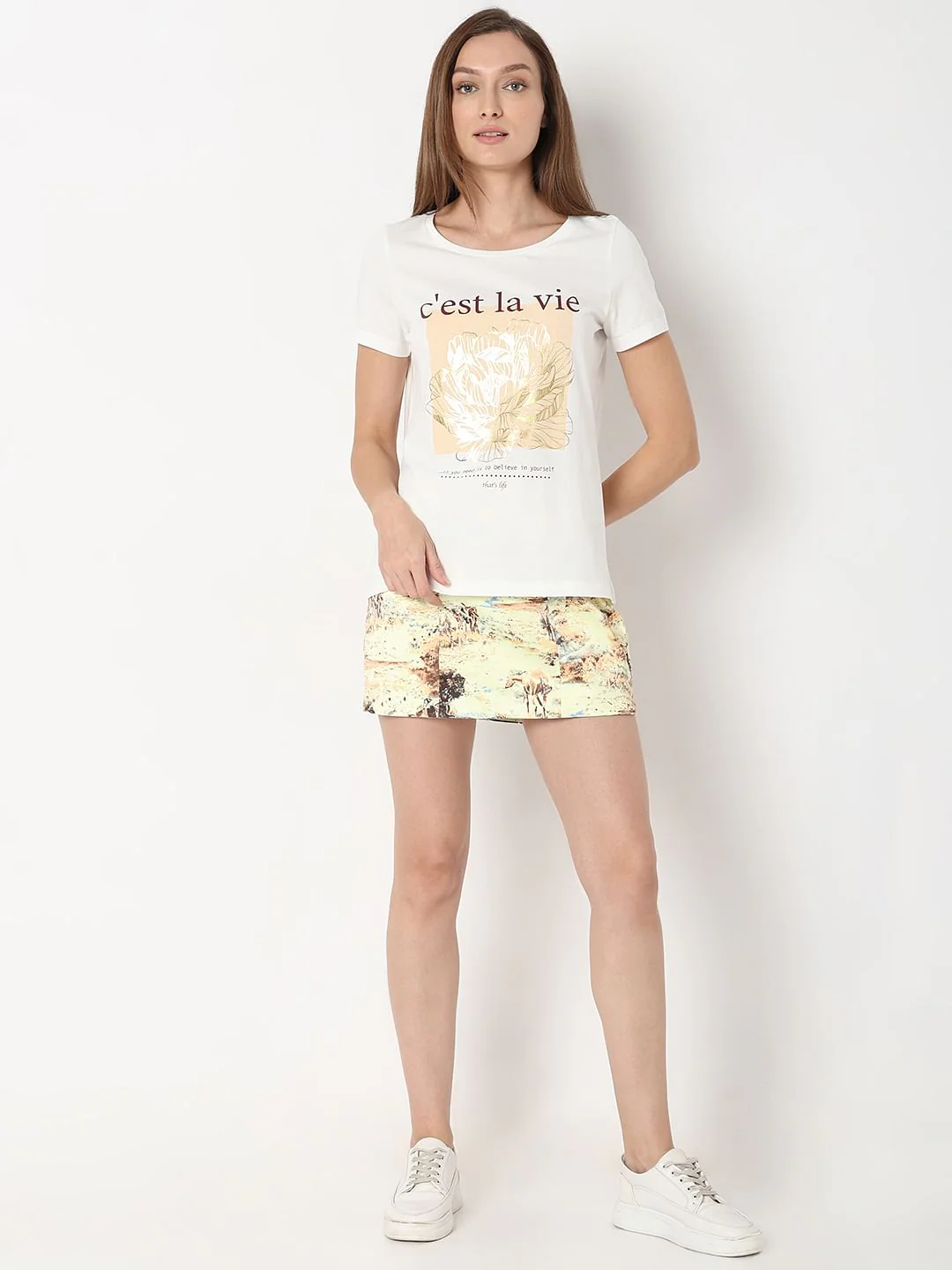 White Foil Floral Print T-Shirt - Image 5