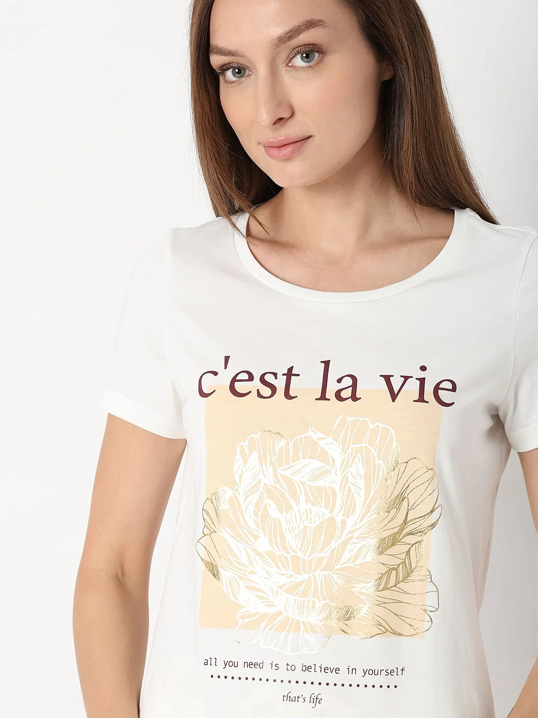 White Foil Floral Print T-Shirt - Image 6