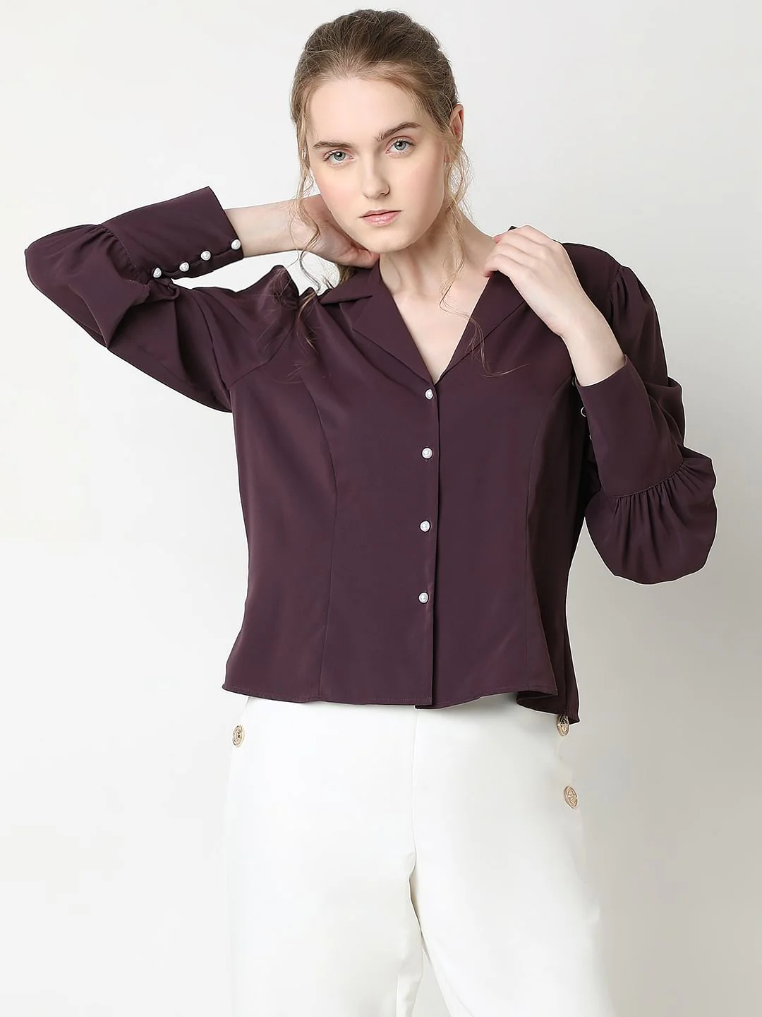Plum Cuffed Sleeves Shirt - Image 2