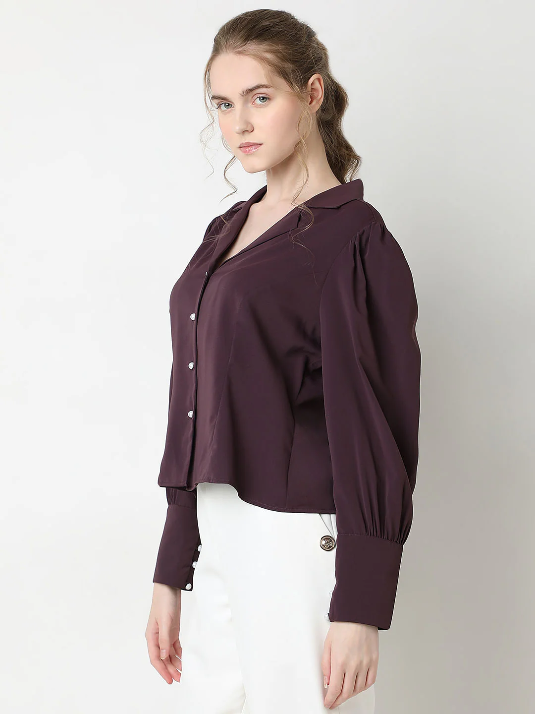 Plum Cuffed Sleeves Shirt - Image 3