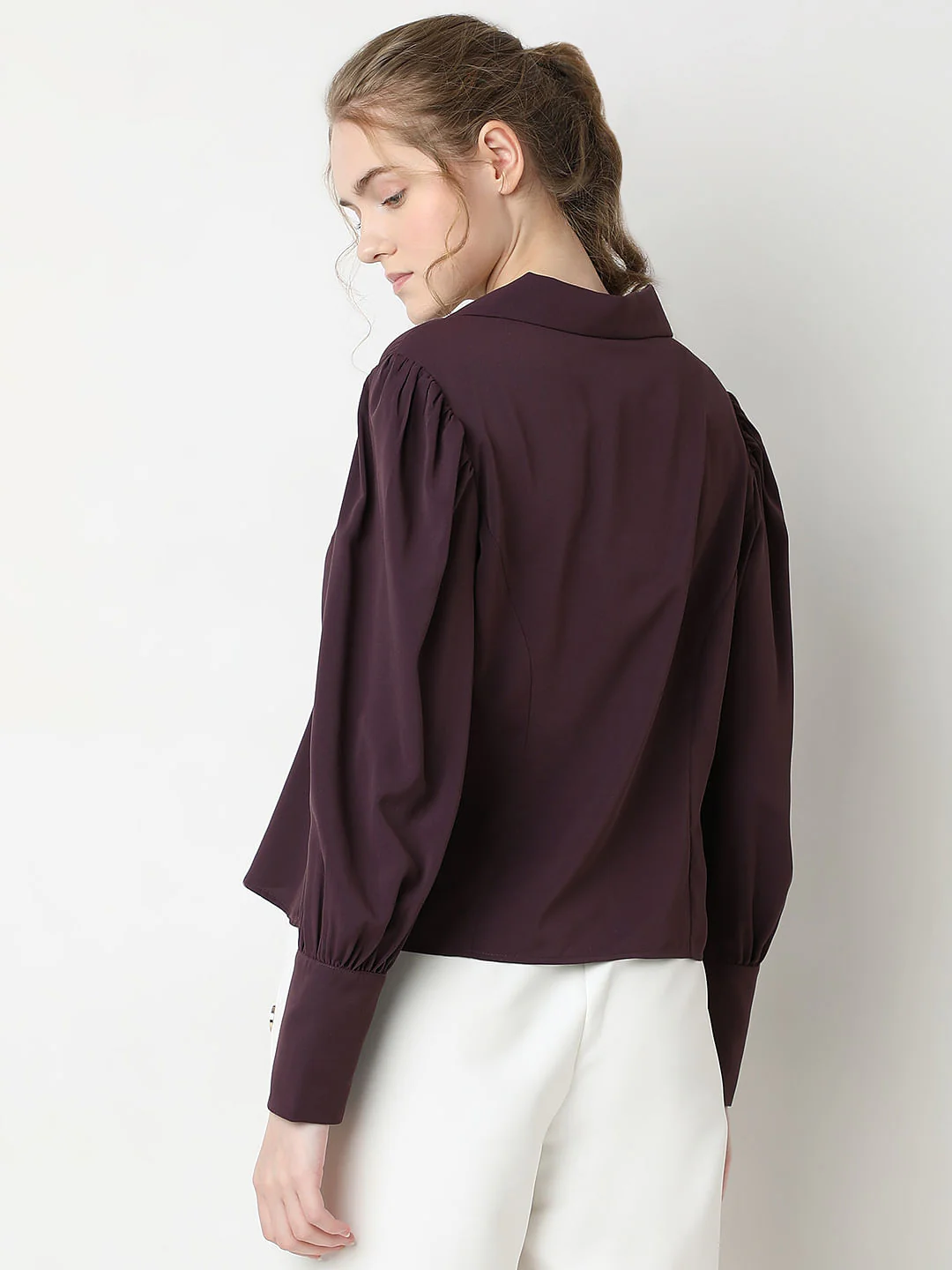 Plum Cuffed Sleeves Shirt - Image 4