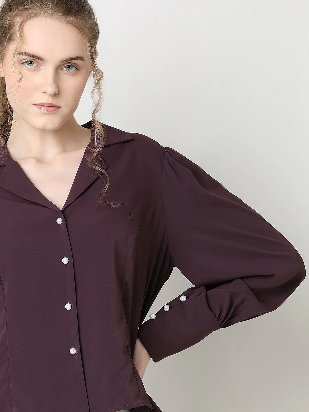 Plum Cuffed Sleeves Shirt - Image 6