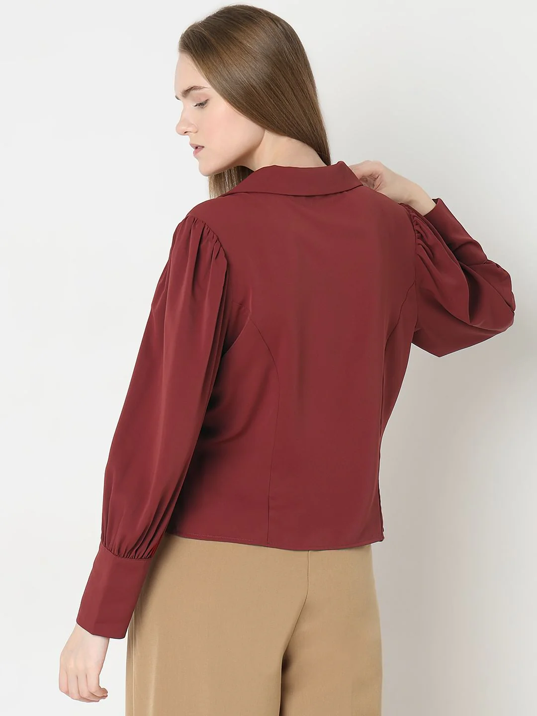 Brick Red Cuffed Sleeves Shirt - Image 4