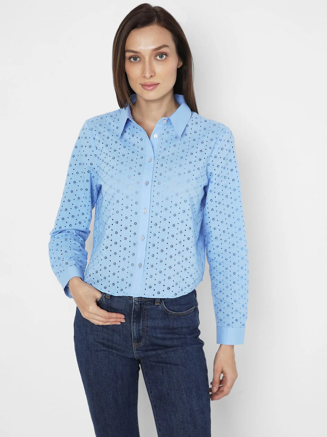 Blue Schiffli Cotton Shirt - Image 2