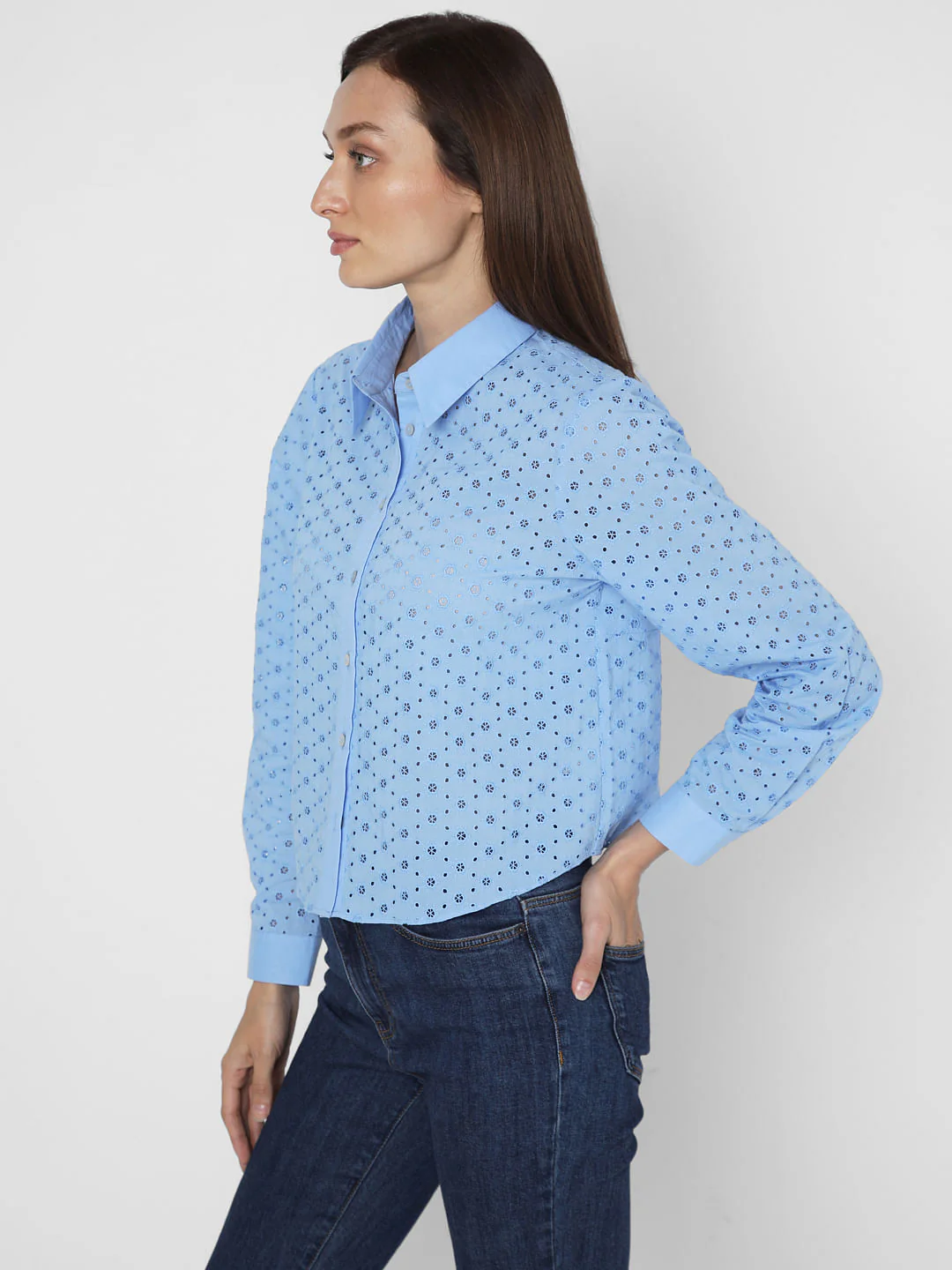 Blue Schiffli Cotton Shirt - Image 3