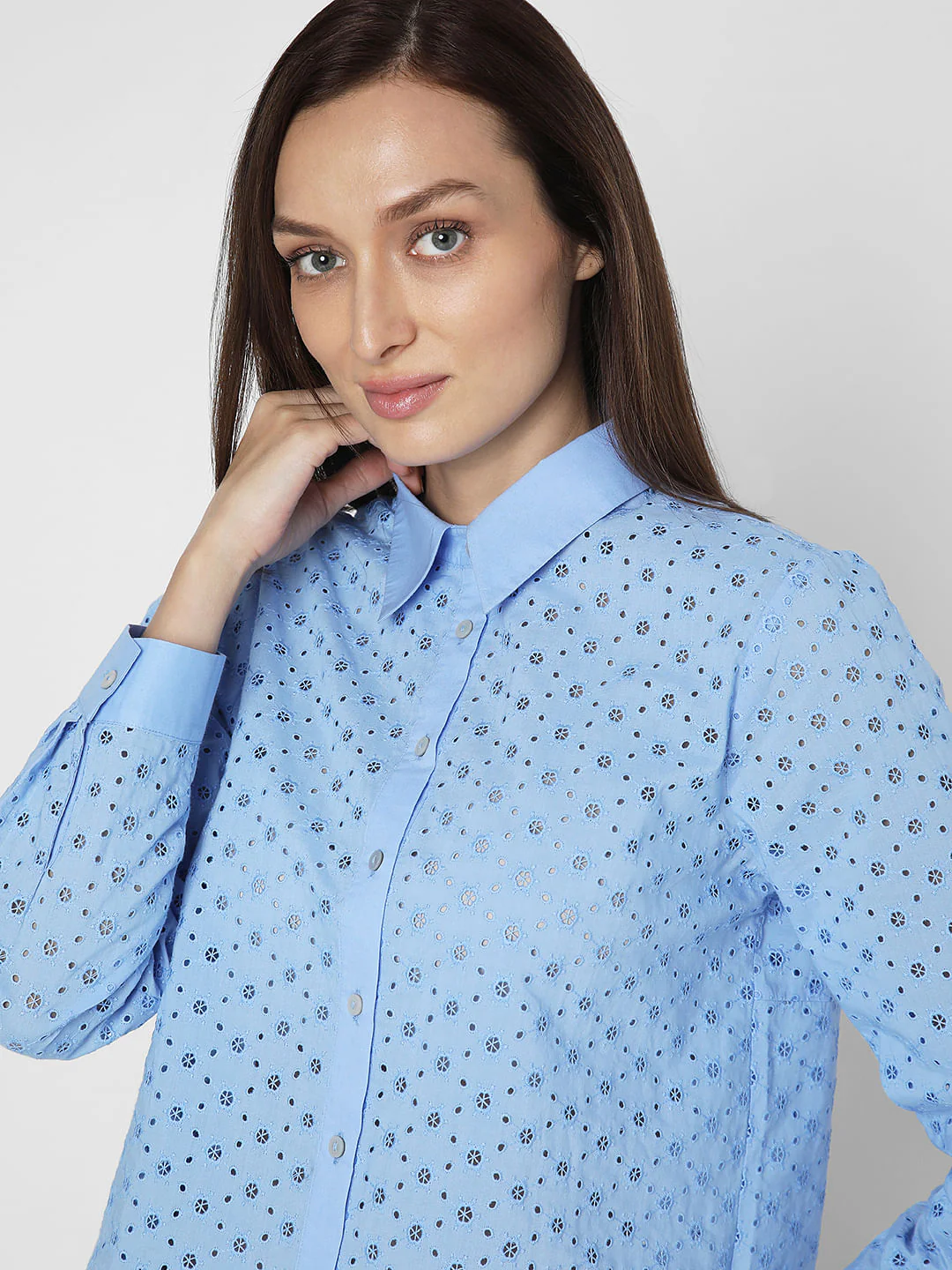 Blue Schiffli Cotton Shirt - Image 6
