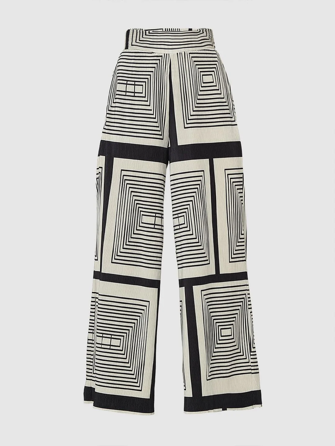 Monochrome High Rise Pleated Printed Pants - Image 7