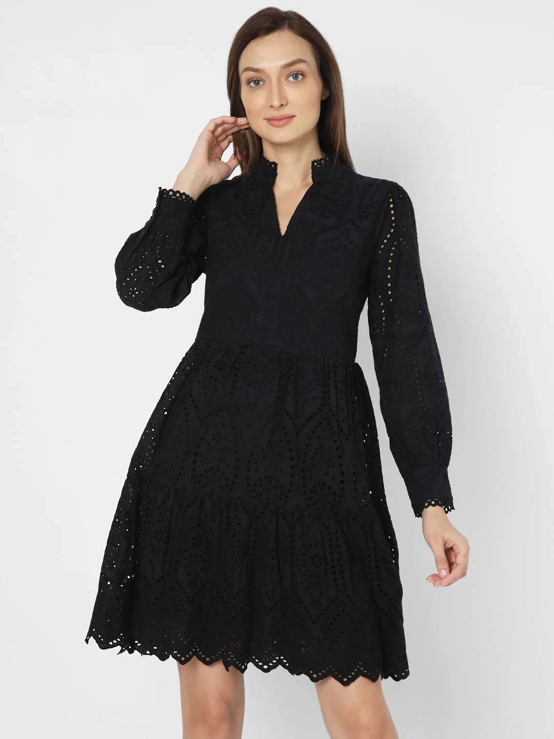 Black Schiffli Fit & Flare Dress - Image 2