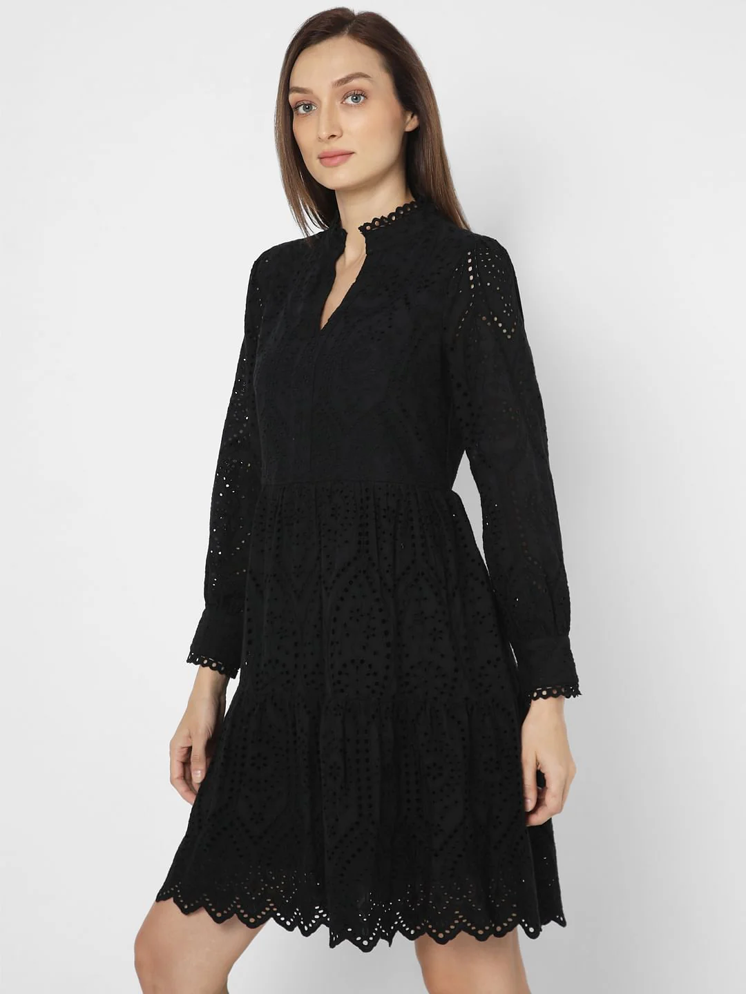 Black Schiffli Fit & Flare Dress - Image 3