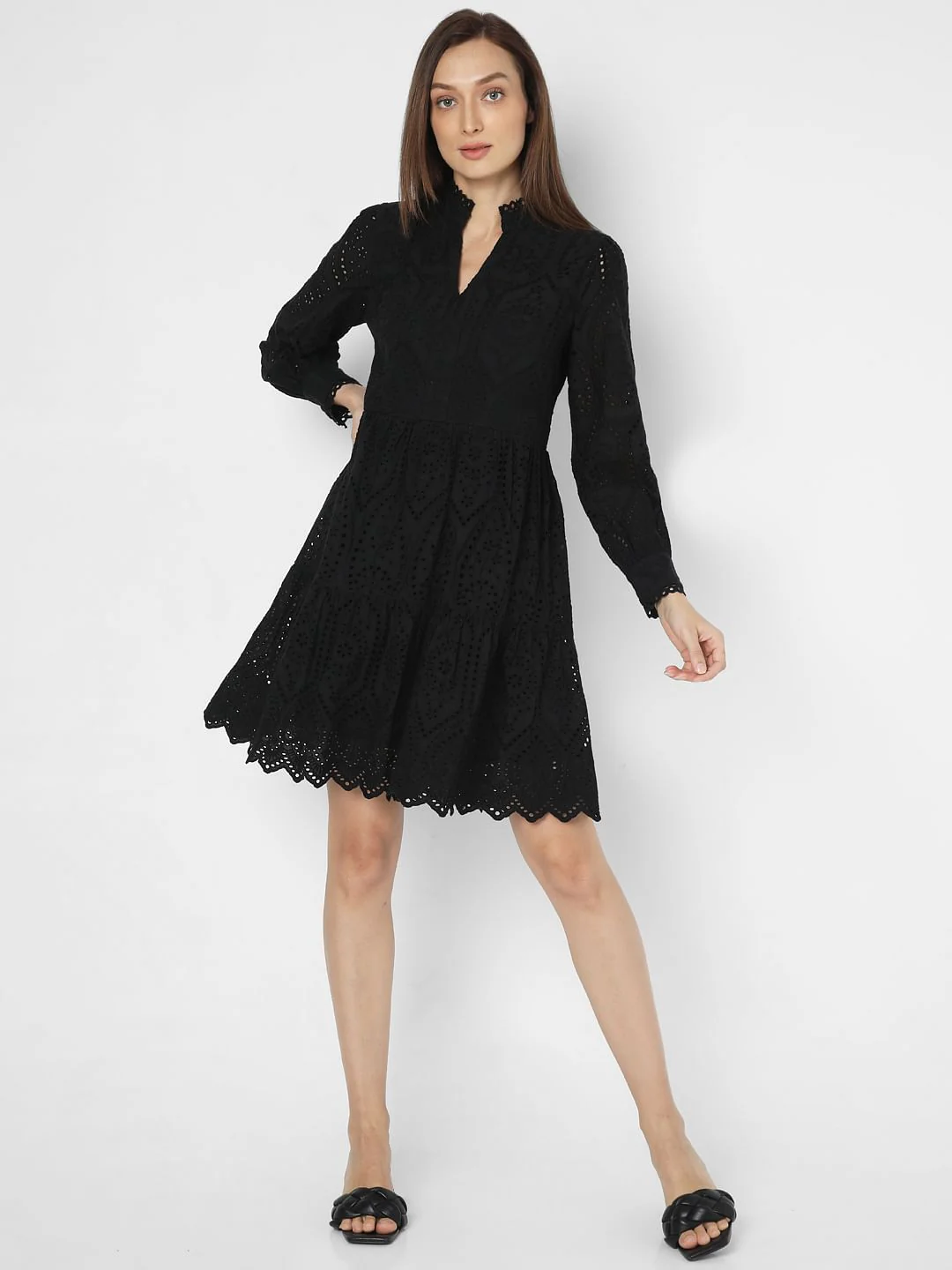 Black Schiffli Fit & Flare Dress - Image 5