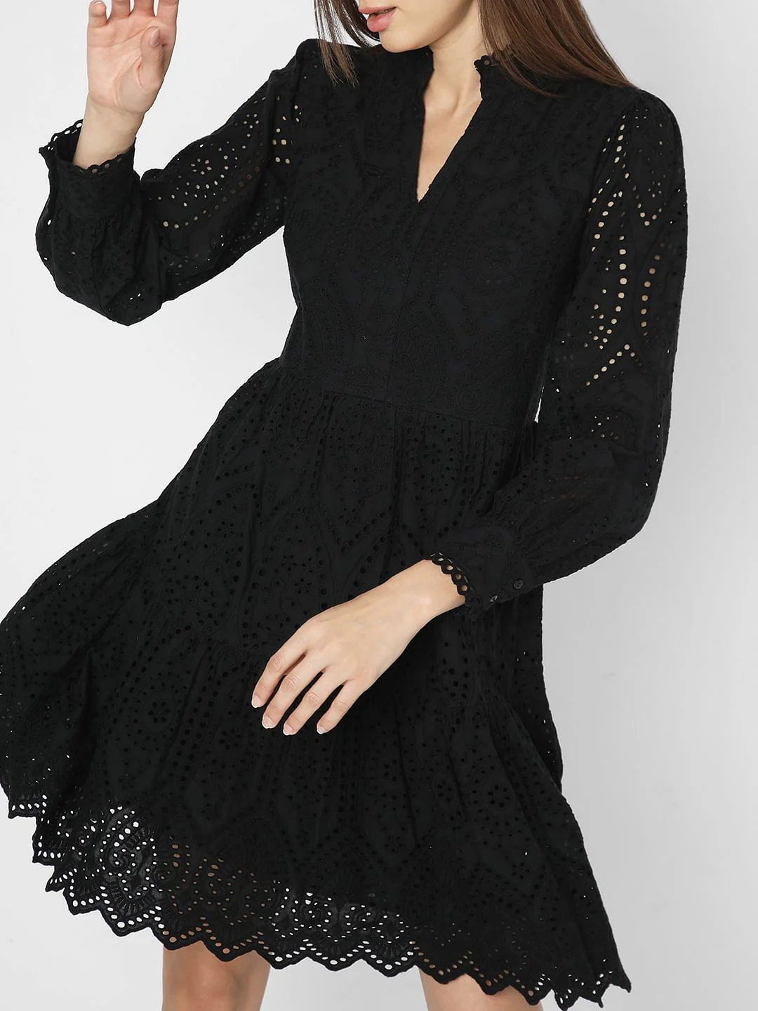 Black Schiffli Fit & Flare Dress - Image 6