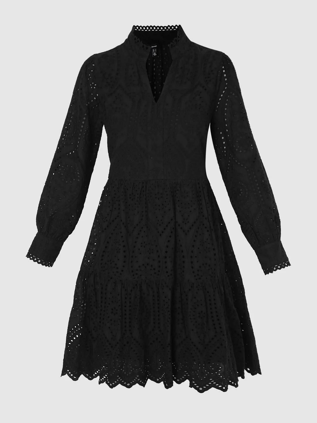 Black Schiffli Fit & Flare Dress - Image 7