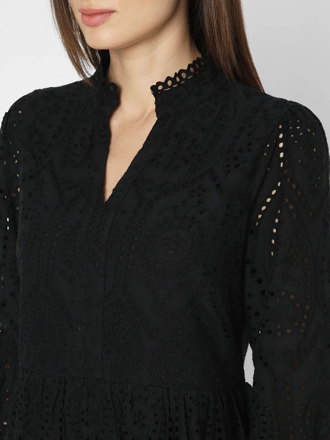 Black Schiffli Fit & Flare Dress - Image 8