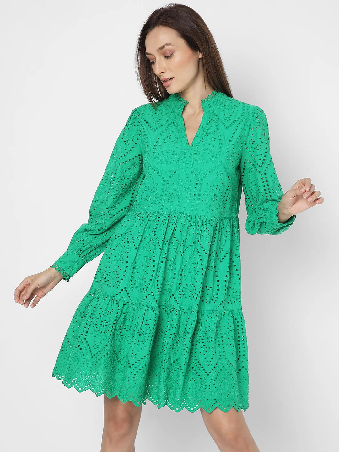 Green Schiffli Fit & Flare Dress - Image 2