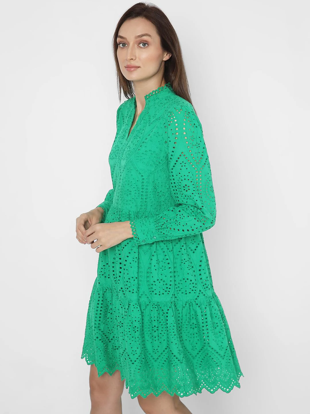 Green Schiffli Fit & Flare Dress - Image 3