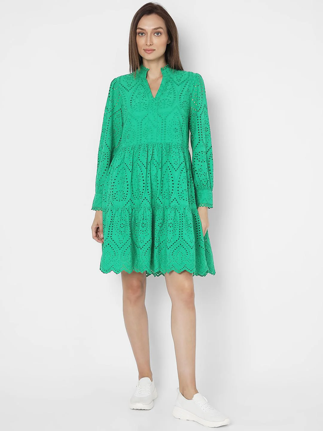 Green Schiffli Fit & Flare Dress - Image 5