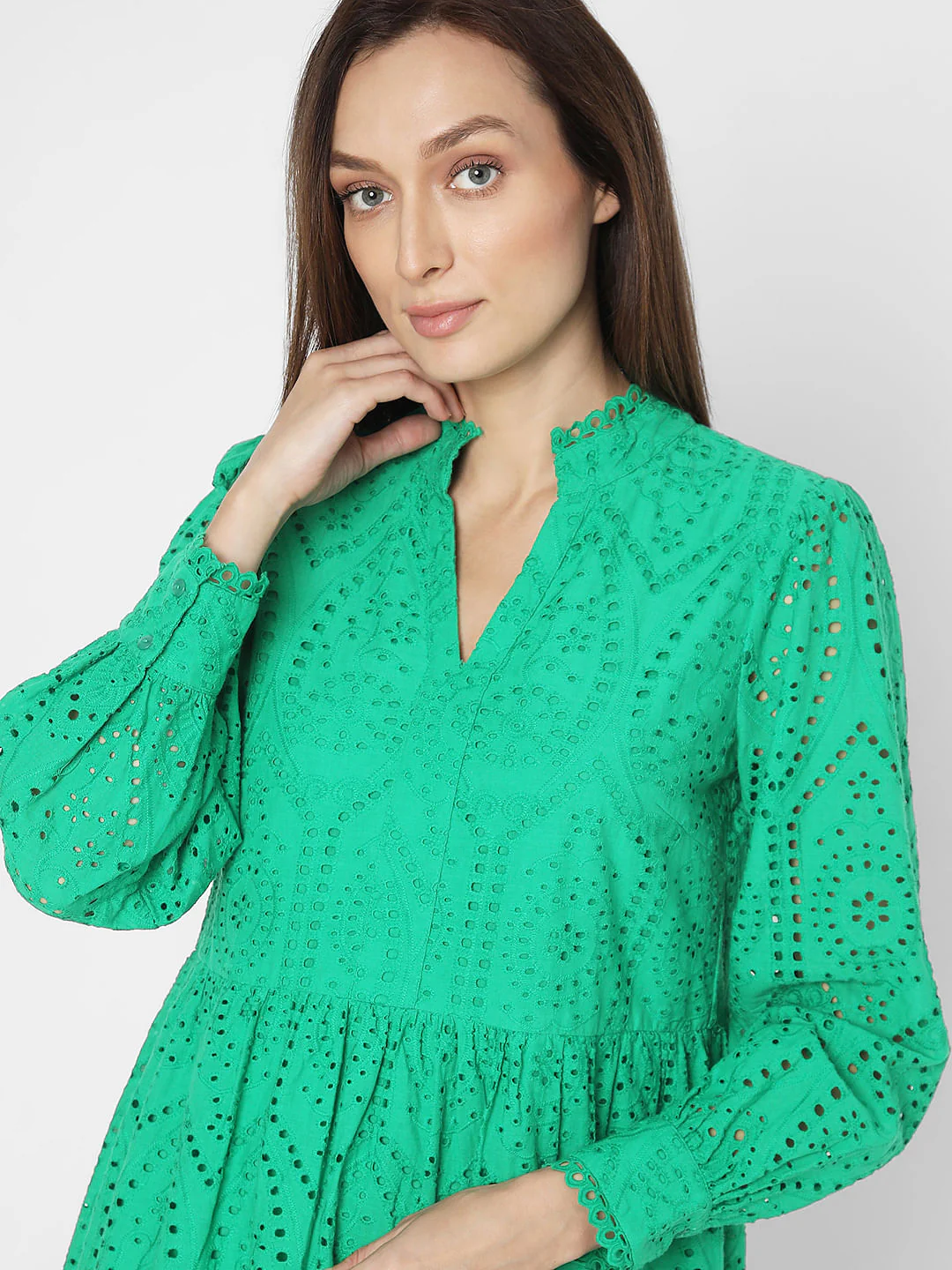 Green Schiffli Fit & Flare Dress - Image 6