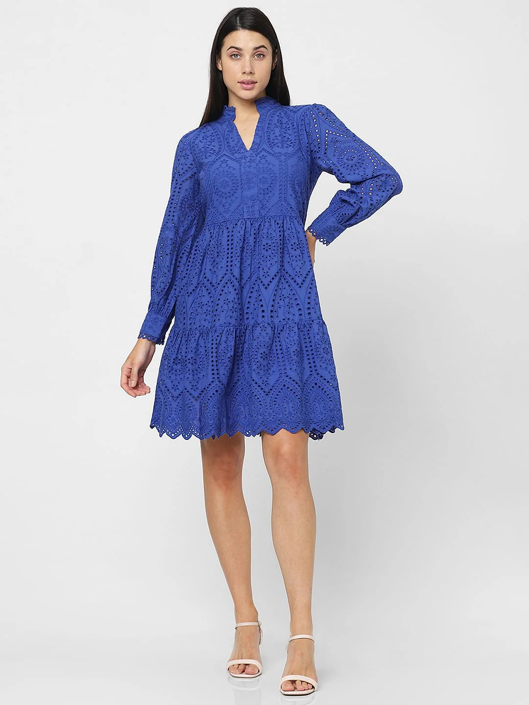 Blue Schiffli Fit & Flare Dress - Image 2