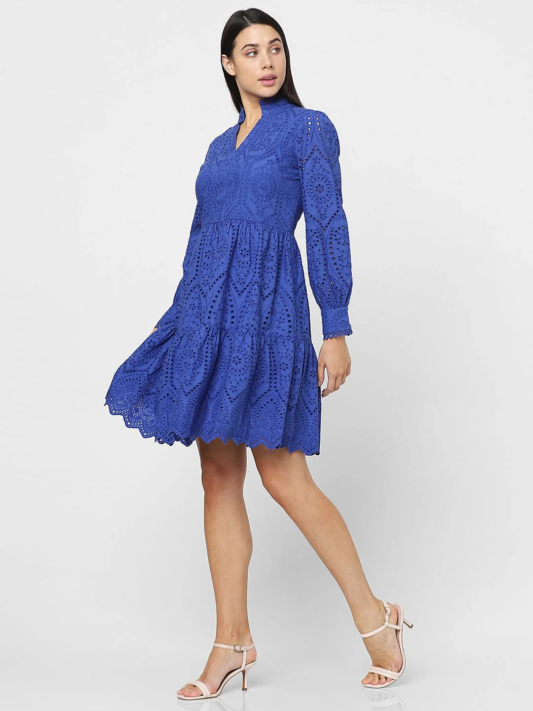 Blue Schiffli Fit & Flare Dress - Image 3