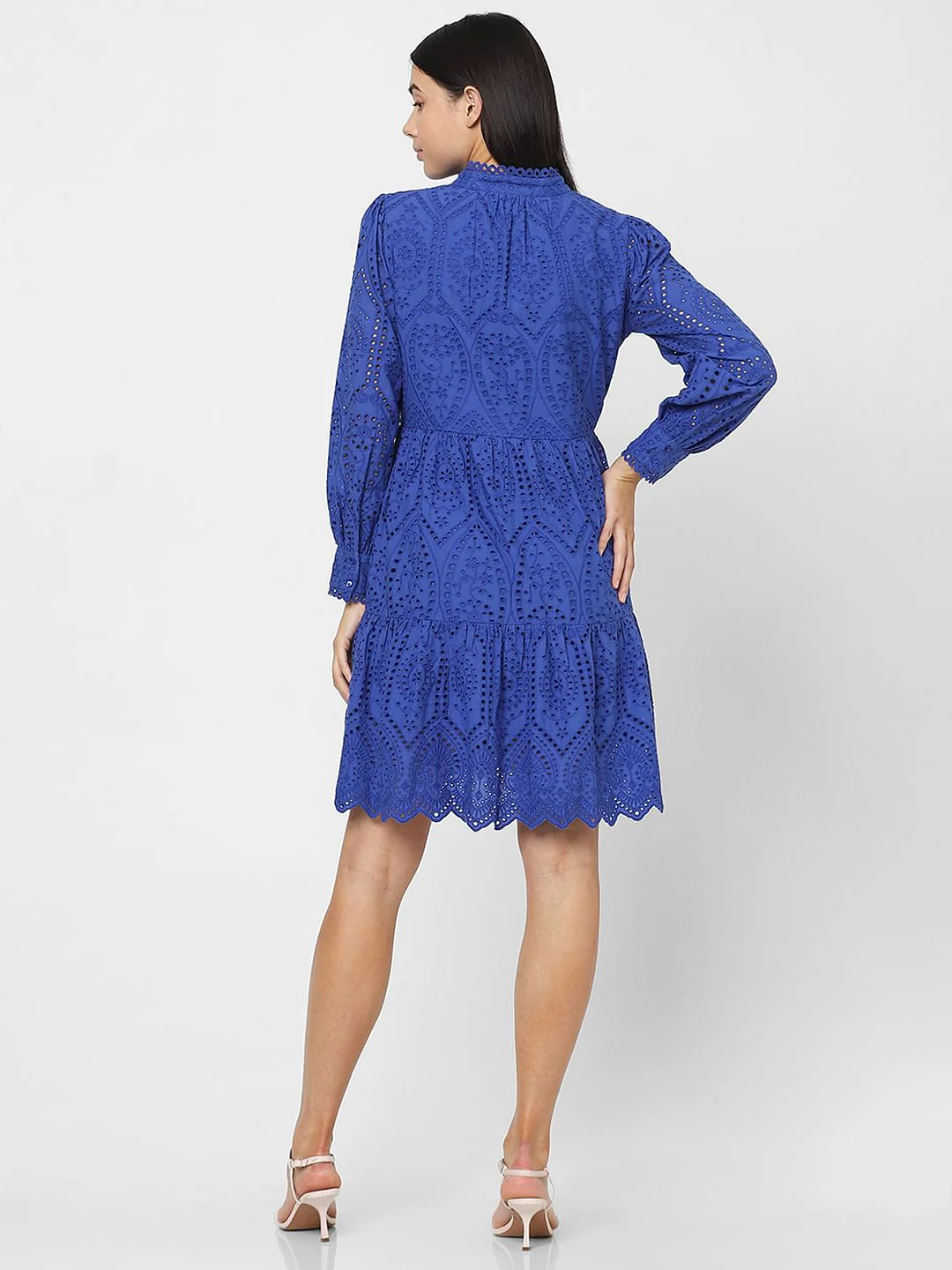 Blue Schiffli Fit & Flare Dress - Image 4