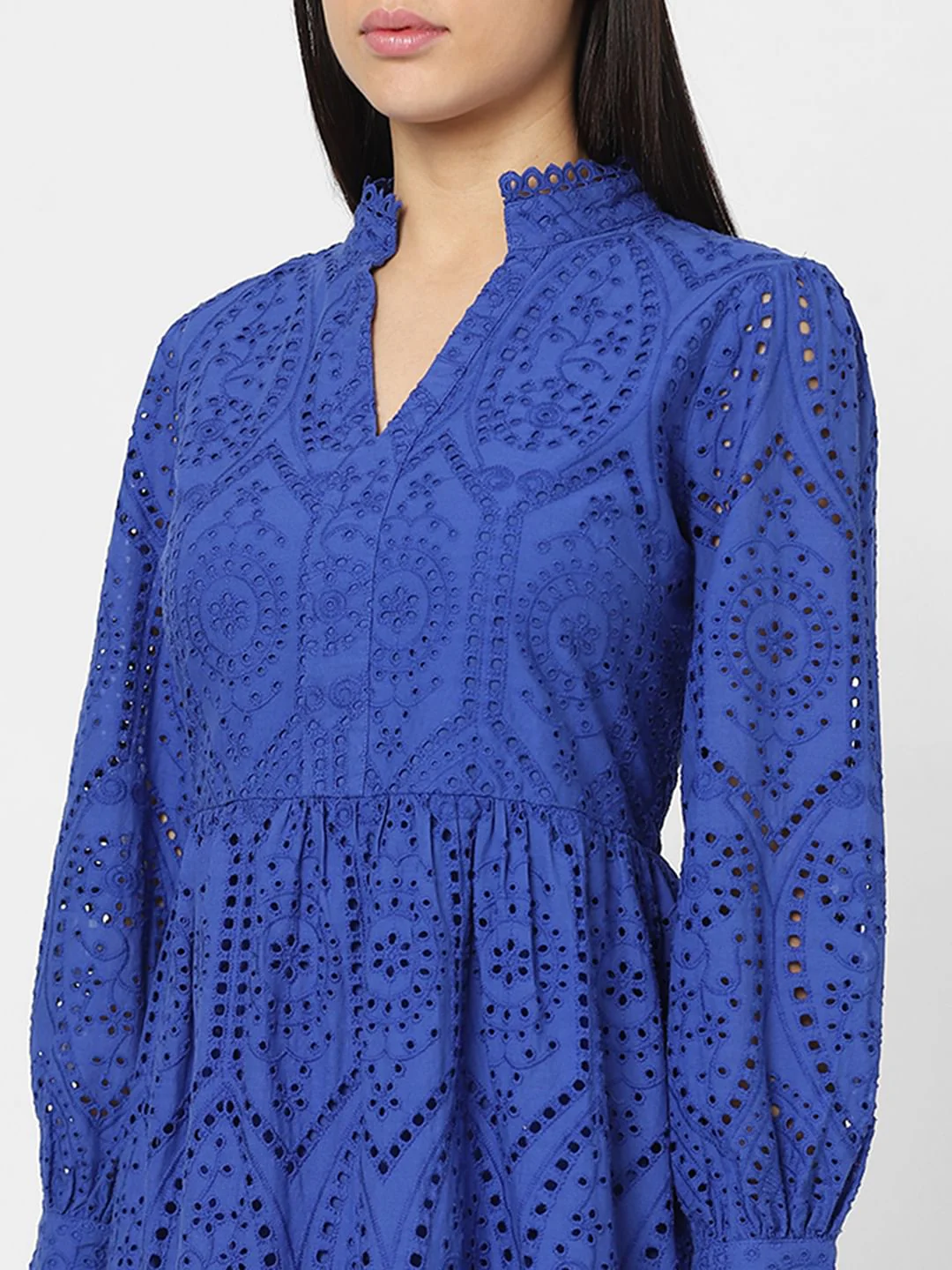 Blue Schiffli Fit & Flare Dress - Image 5