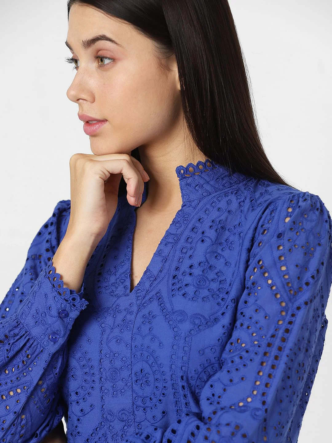 Blue Schiffli Fit & Flare Dress - Image 6