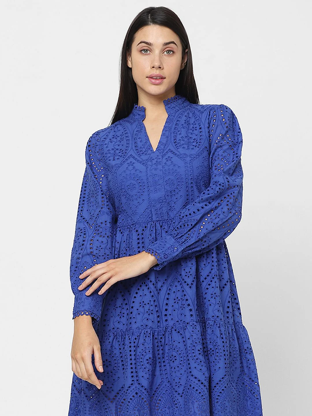 Blue Schiffli Fit & Flare Dress - Image 7