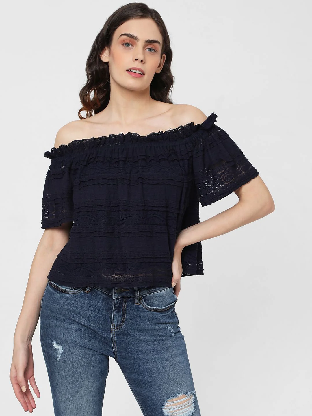 Blue Off Shoulder Lace Top - Image 2