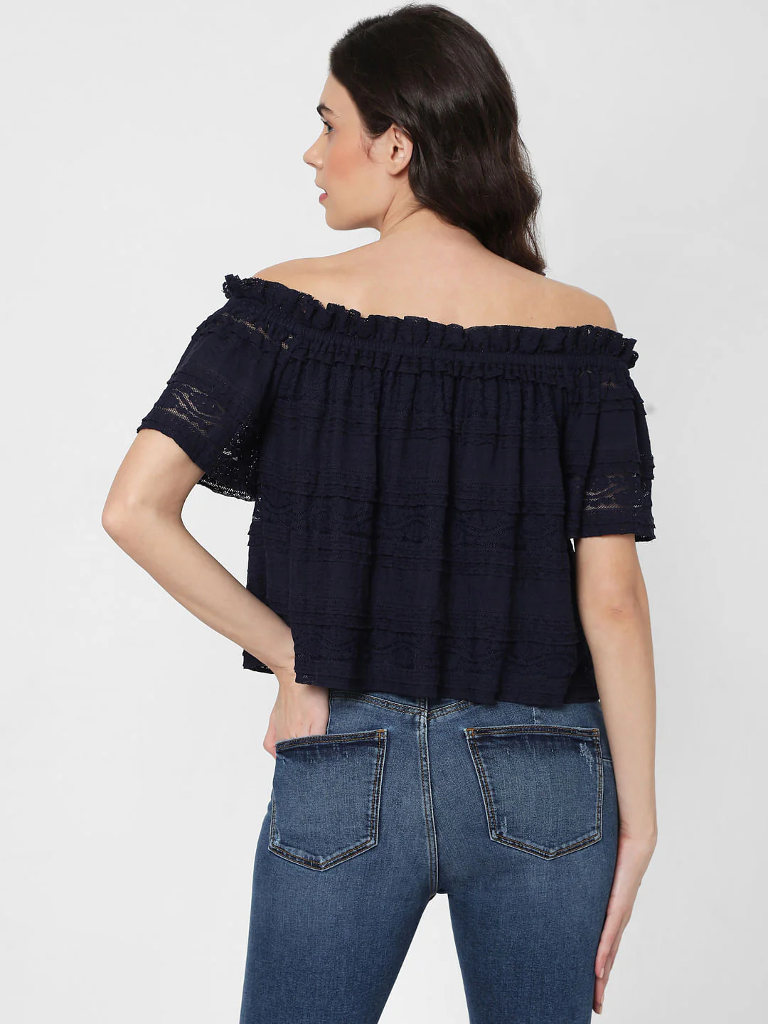 Blue Off Shoulder Lace Top - Image 4