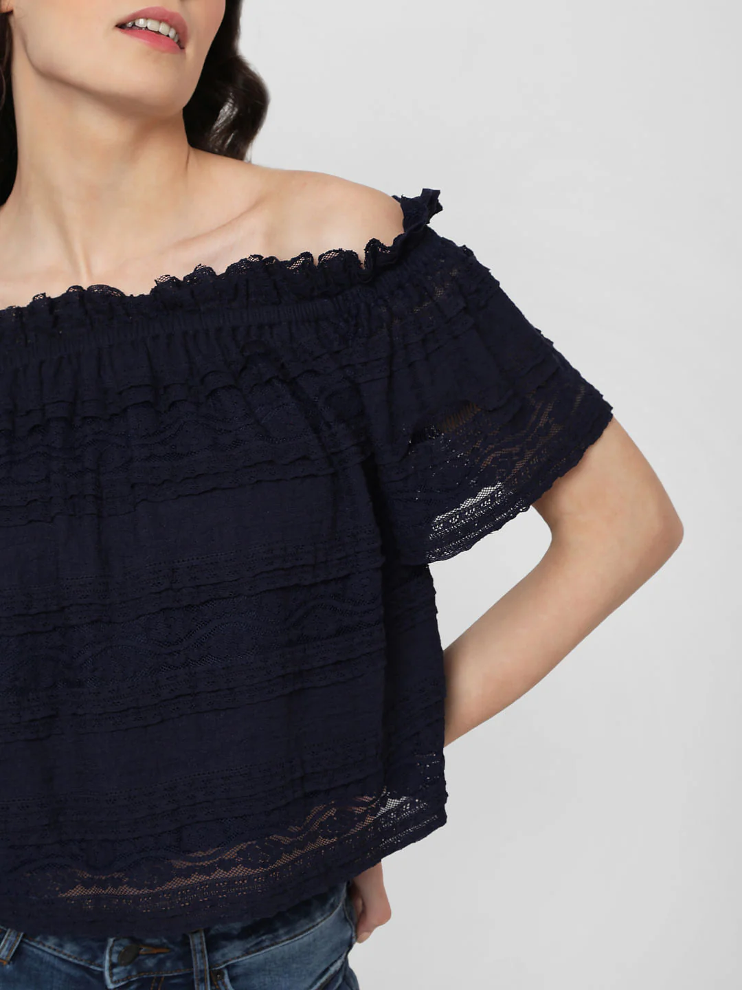 Blue Off Shoulder Lace Top - Image 6