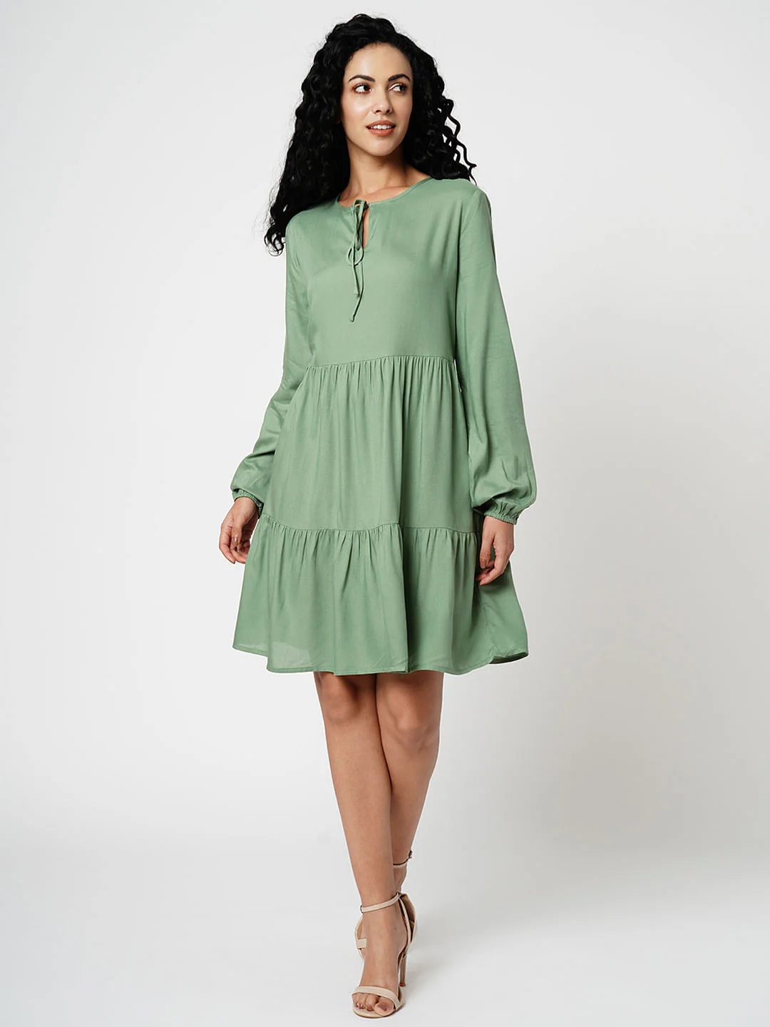 I.Scenery By Vero Moda Green Tiered Dress - Image 2