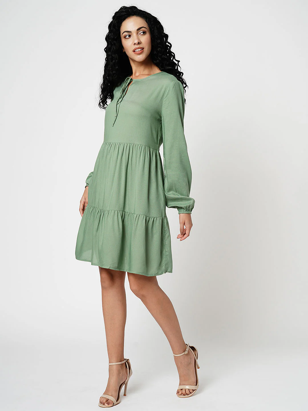 I.Scenery By Vero Moda Green Tiered Dress - Image 3
