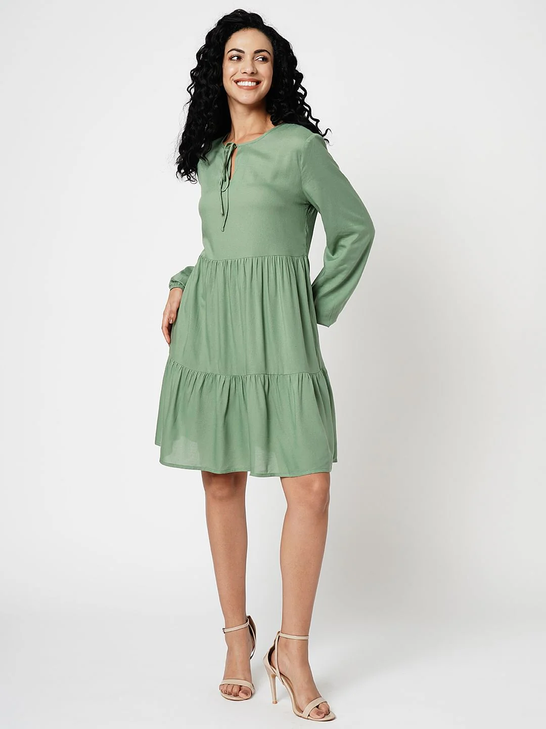 I.Scenery By Vero Moda Green Tiered Dress - Image 5