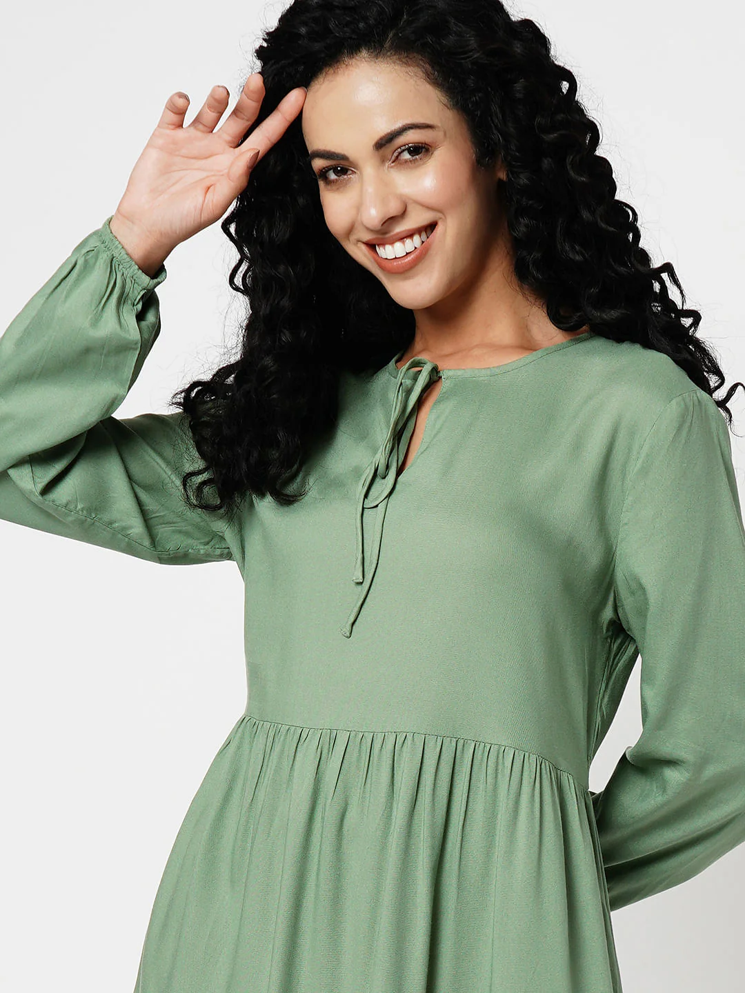 I.Scenery By Vero Moda Green Tiered Dress - Image 6