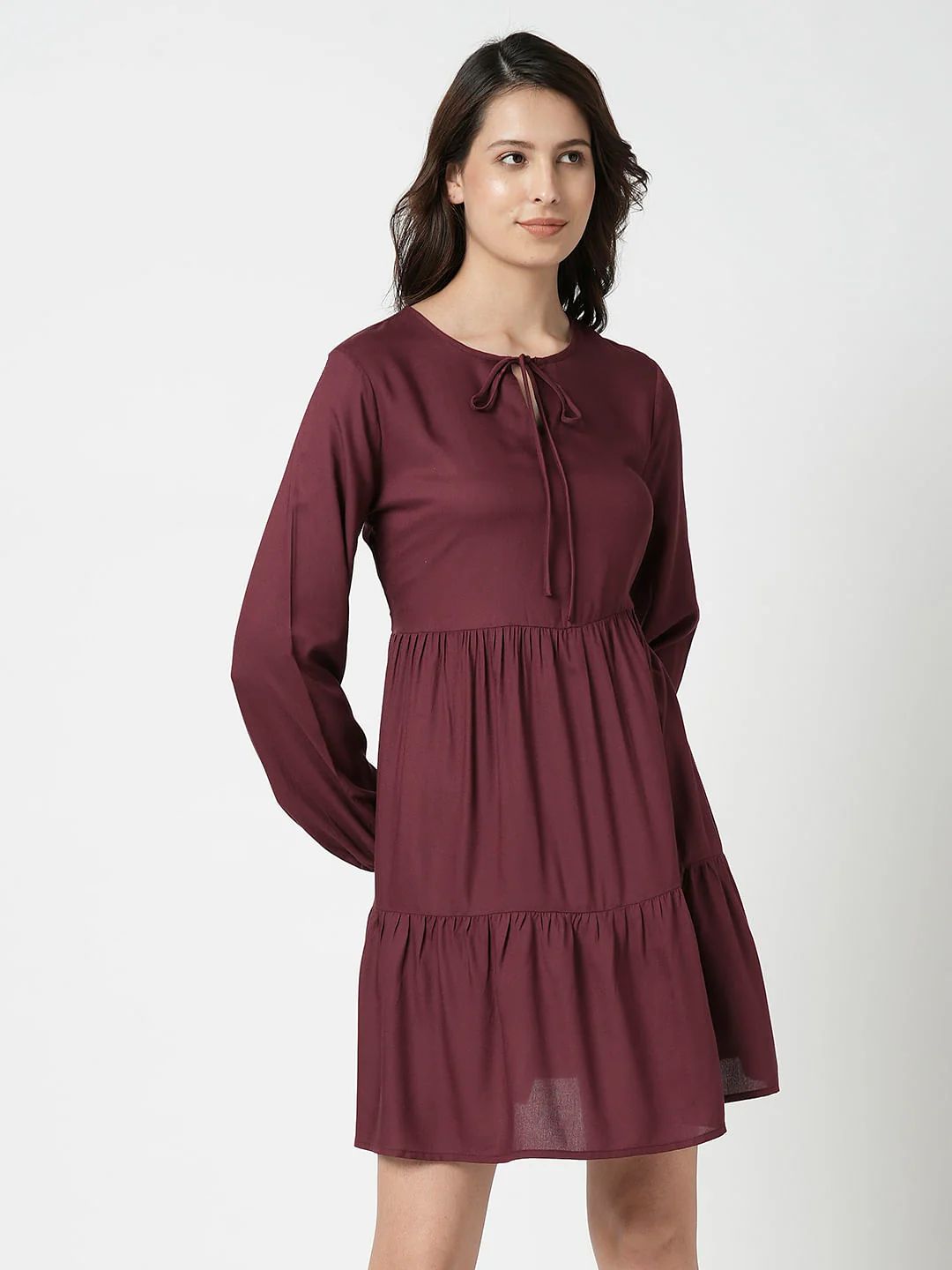 I.Scenery By Vero Moda Maroon Tiered Dress - Image 2