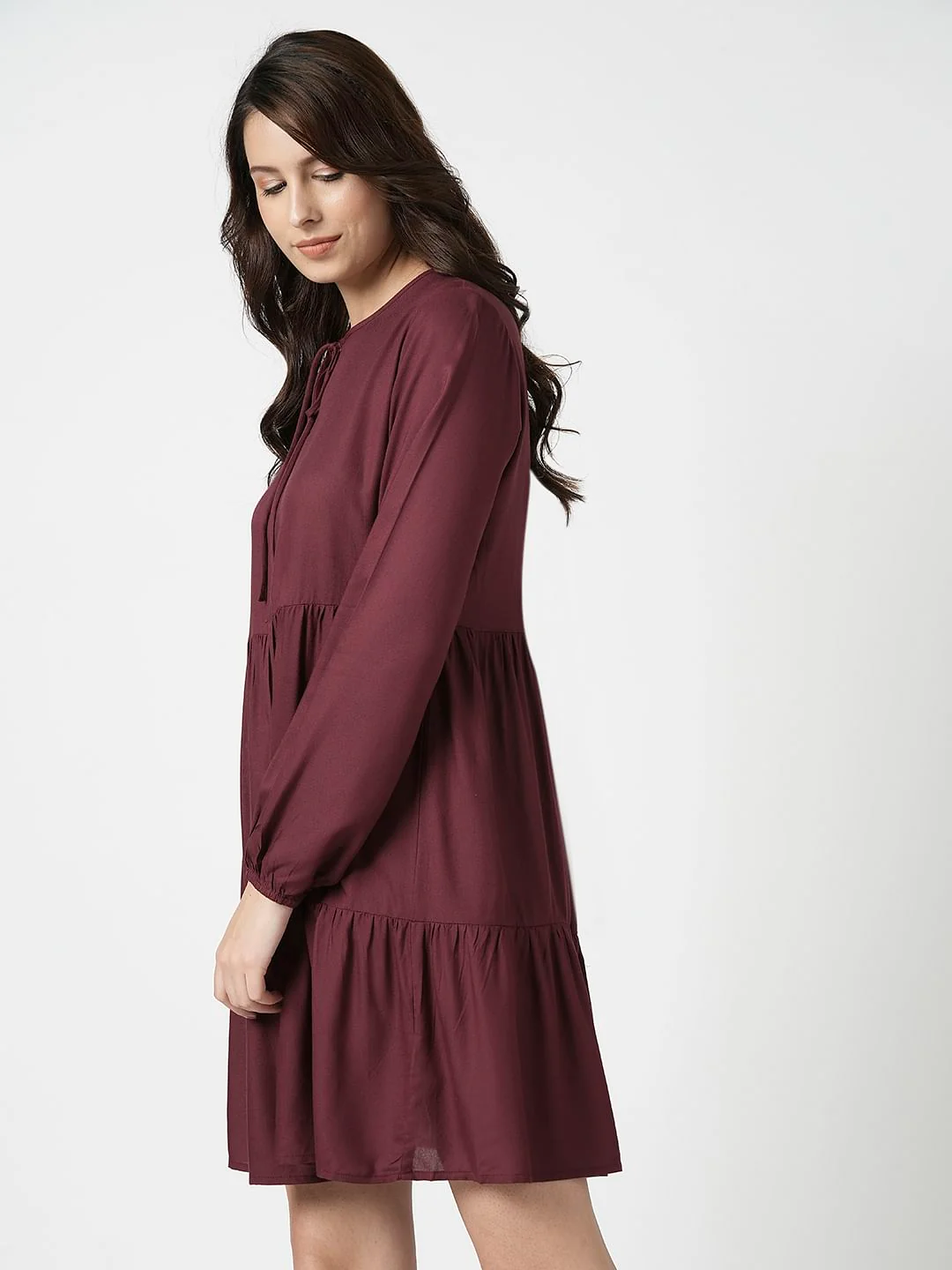 I.Scenery By Vero Moda Maroon Tiered Dress - Image 3