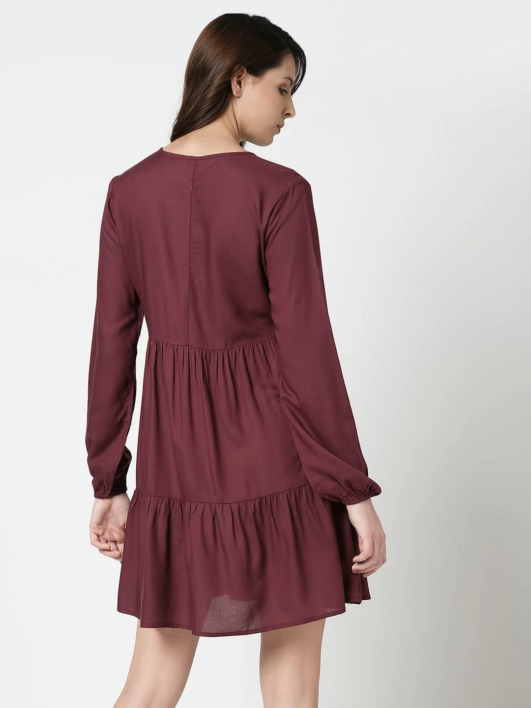 I.Scenery By Vero Moda Maroon Tiered Dress - Image 4
