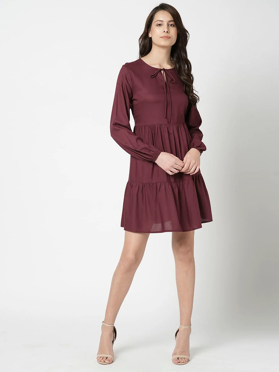 I.Scenery By Vero Moda Maroon Tiered Dress - Image 5