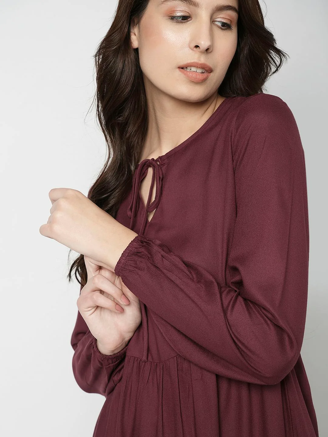 I.Scenery By Vero Moda Maroon Tiered Dress - Image 6