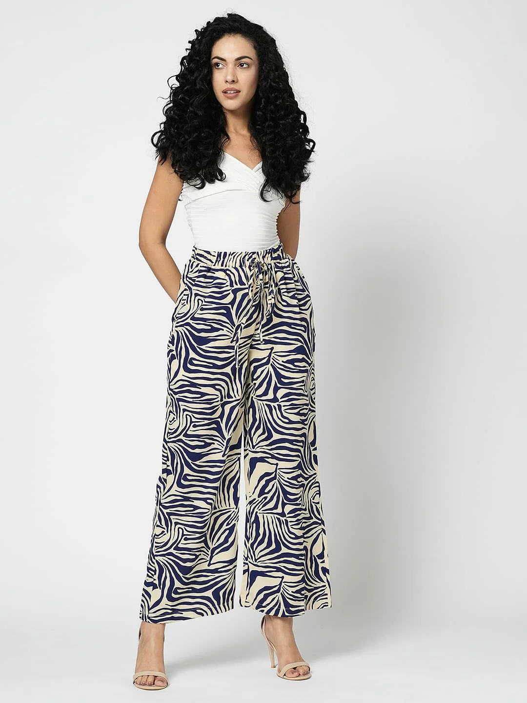 I.Scenery By Vero Moda Off-White High Rise Printed Pants - Image 5