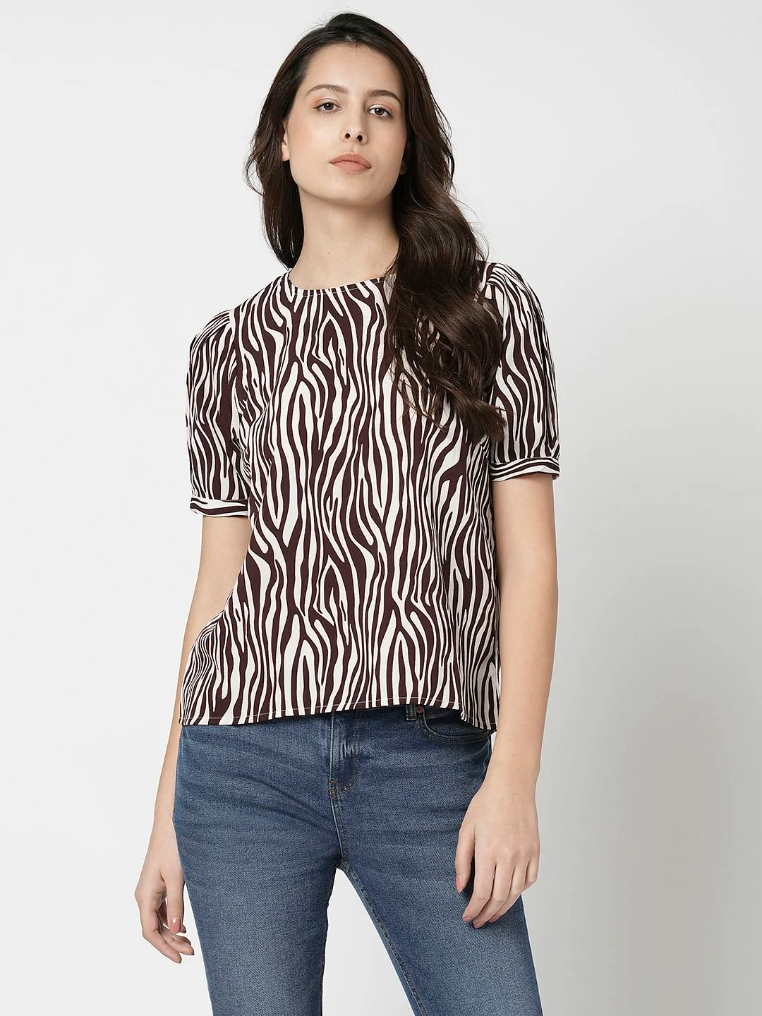 I.Scenery By Vero Moda Brown & White Printed Top - Image 2